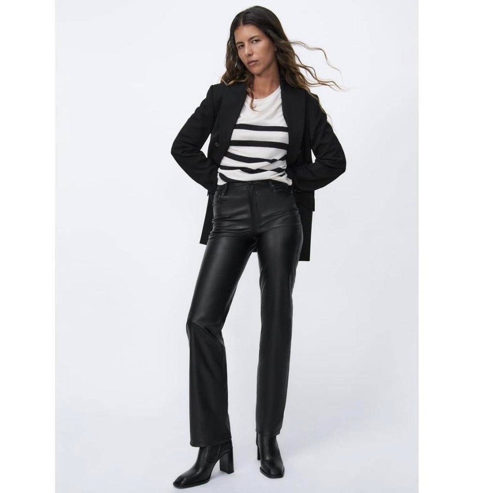 NWT Zara Pants Womens 4 Black 90s Wide Leg Faux Leather High Rise